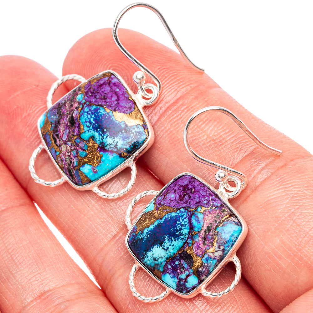 Turquoise and purple composite drop earrings in 925 sterling silver, square settings