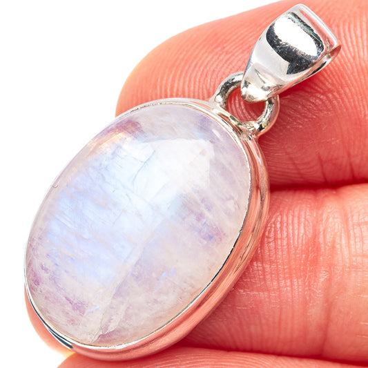 Oval moonstone pendant with .925 sterling silver frame, close-up on clasp and bail