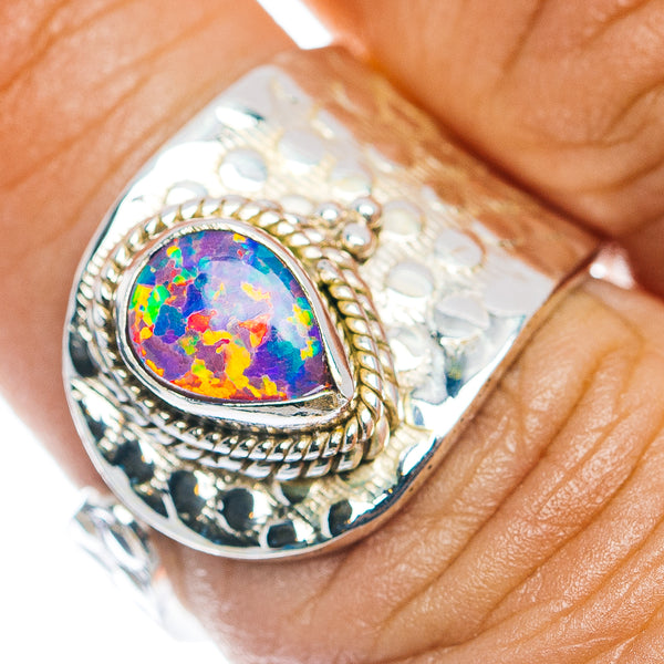 Synthetic Opal Ring Size 7 Adjustable (.925 Sterling Silver)