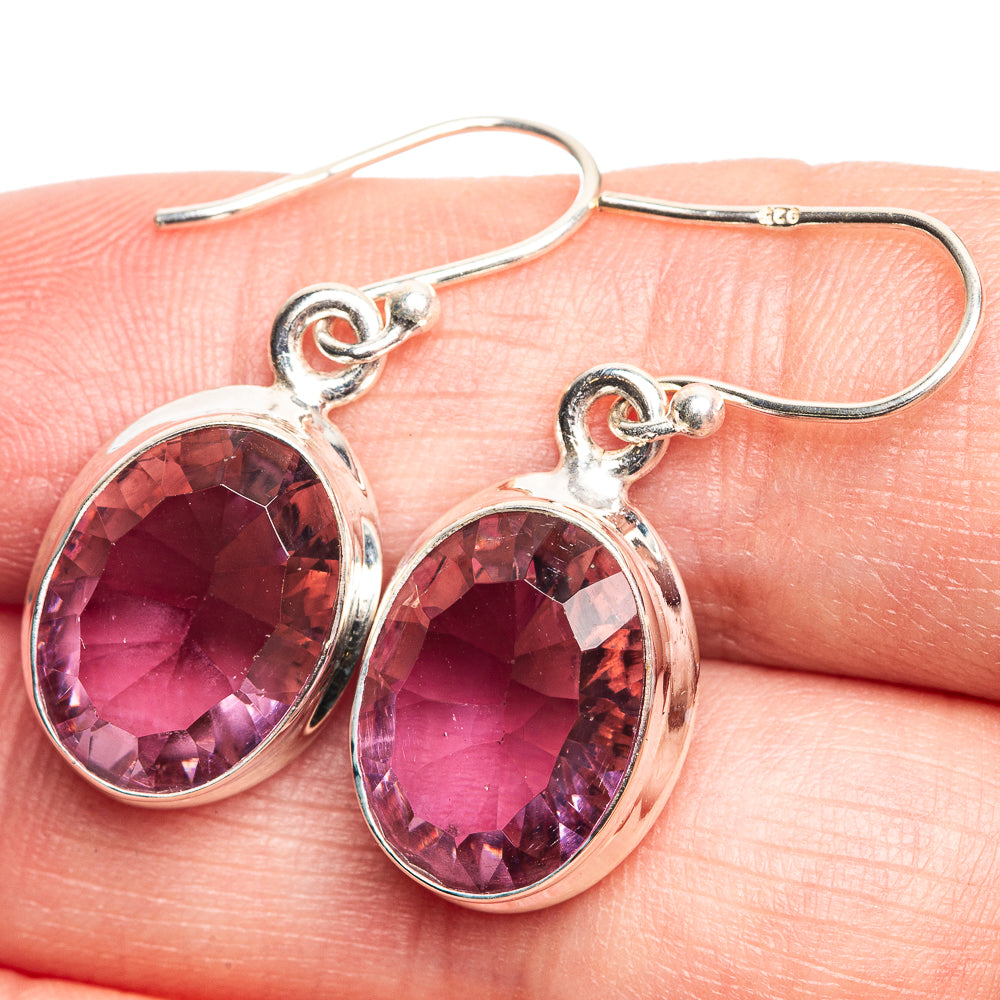 Sterling silver drop earrings with oval faceted color-change stones, purple-pink