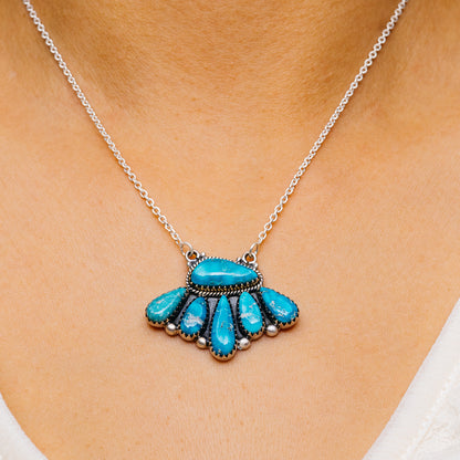 Southwestern Style White Water Turquoise Necklace 17 to 18" (.925 Sterling Silver)