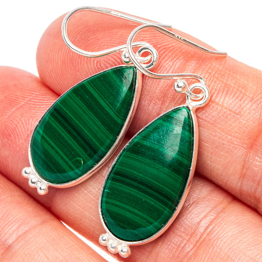 Malachite Earrings 1 1/2" (925 Sterling Silver) E2297