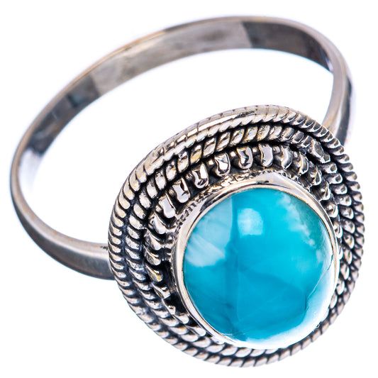 Larimar ring (size 12) in .925 sterling silver, oval blue stone with textured band
