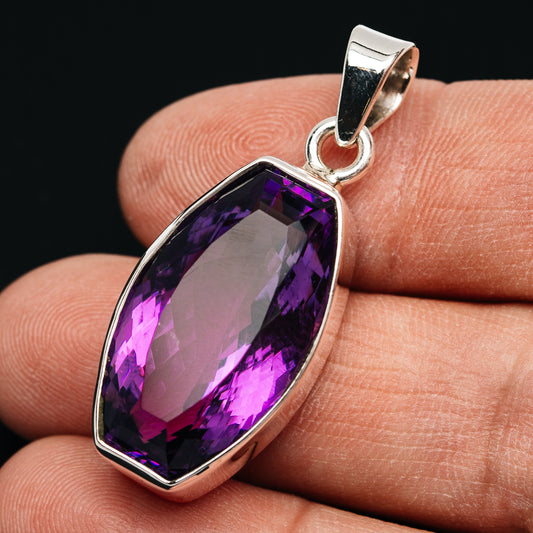 Premium 28ct Faceted Brazilian Amethyst Pendant 1 5/8" (.925 Sterling Silver)