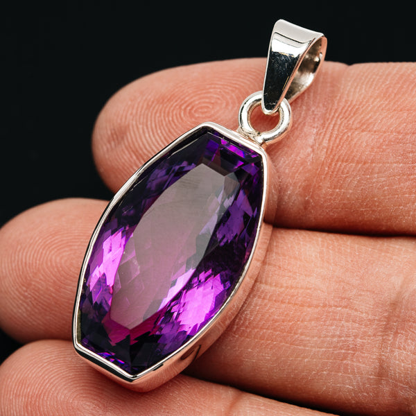 Premium 28ct Faceted Brazilian Amethyst Pendant 1 5/8" (.925 Sterling Silver)
