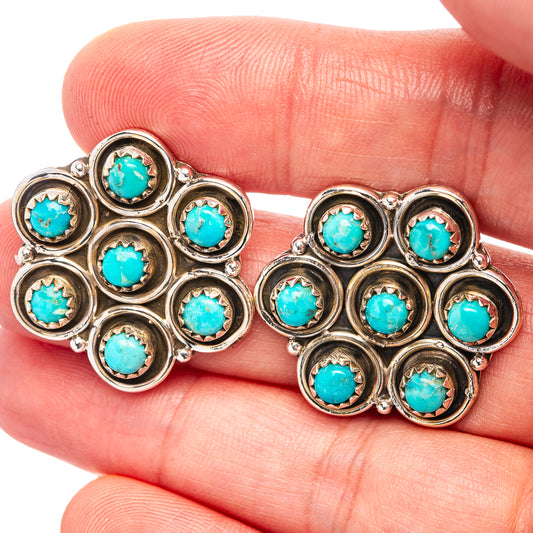 Turquoise stone cluster stud earrings in 925 sterling silver, 7/8 in