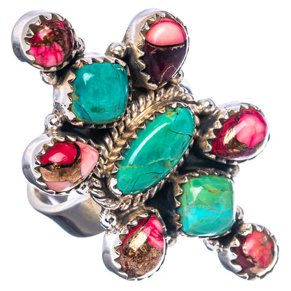 Exclusive Native Style Red Dahlia Turquoise, Mojave Turquoise Ring Size 7 Adjustable (.925 Sterling Silver)