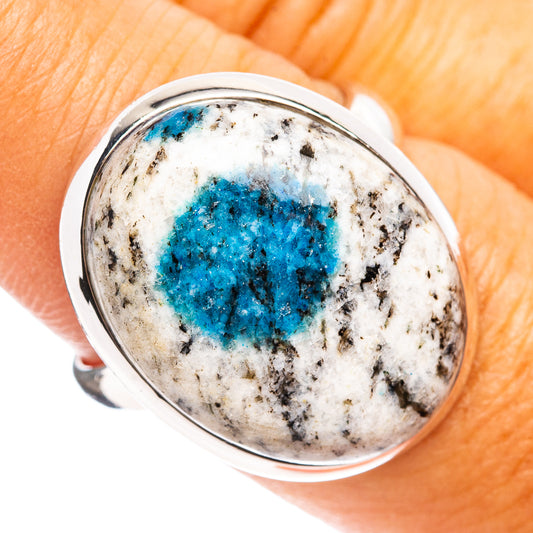 Sterling silver ring with blue azurite cabochon gemstone