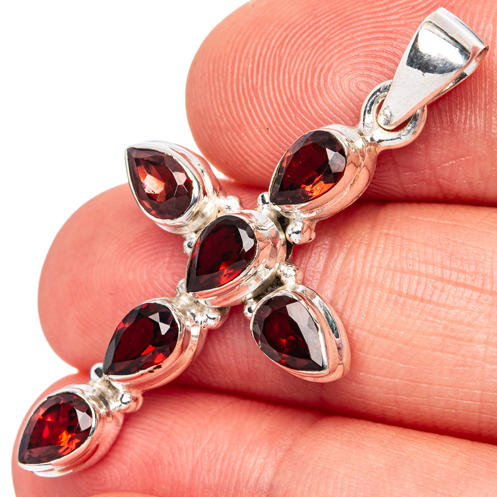 Garnet Cross Pendants 1 5/8" (925 Sterling Silver) P42368