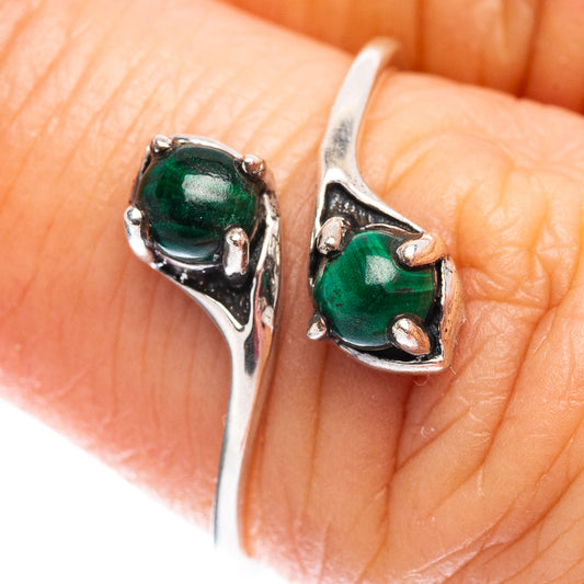 Sterling silver malachite ring, two green oval stones, size 6, detailed prongs