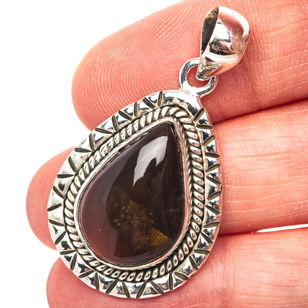 Premium Southwestern Style Mexican Fire Agate Pendant 1 1/2" (.925 Sterling Silver)