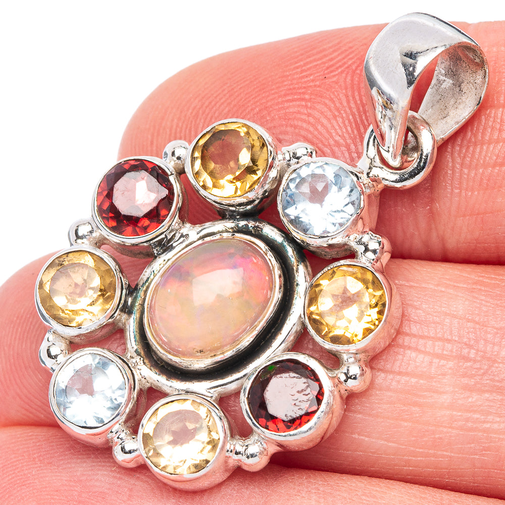 Rare Ethiopian Opal, Garnet, Amethyst, Blue Topaz, Citrine Pendant 1 1/2" (925 Sterling Silver) P40980