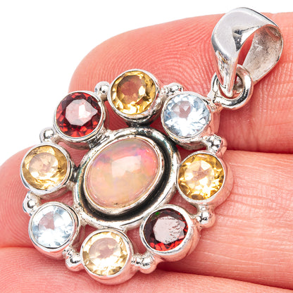 Rare Ethiopian Opal, Garnet, Amethyst, Blue Topaz, Citrine Pendant 1 1/2" (925 Sterling Silver) P40980
