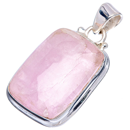 Sterling silver Kunzite pendant with rectangular rounded pink stone bezel, side angle