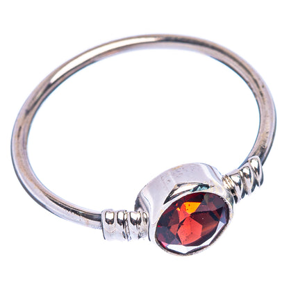 925 sterling silver ring with round red garnet and hinged-look bead band, size 6