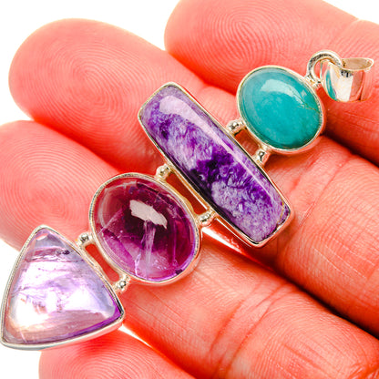 Amethyst, Charoite, Amazonite Pendant 2 1/2" (925 Sterling Silver) PD38131