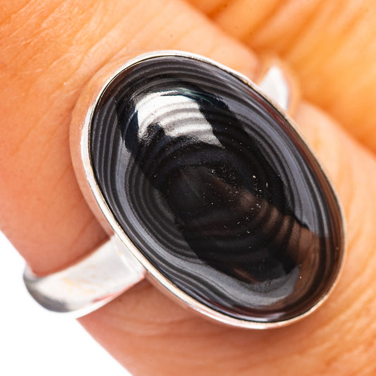 Size 8 oval black stone ring with .925 sterling silver band