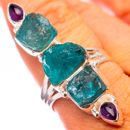 Large Raw Blue Fluorite, Amethyst 925 Sterling Silver Ring Size 9 (925 Sterling Silver) RING140376