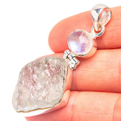 Raw Aquamarine, Rainbow Moonstone 925 Sterling Silver Pendant 2" (925 Sterling Silver) PD38620
