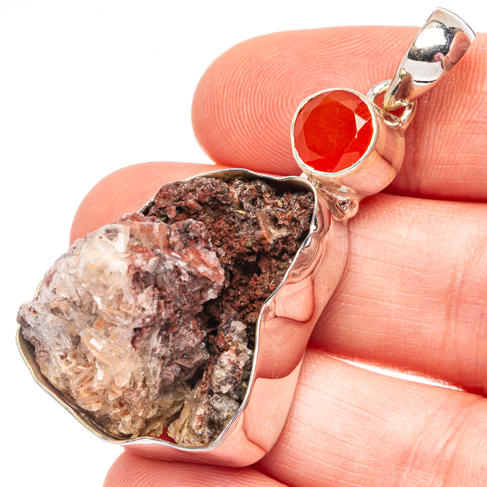Large Calcite Crystal, Carnelian 925 Sterling Silver Pendant 2" (925 Sterling Silver) P43639