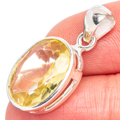 Oval lemon quartz pendant in sterling silver with faceted gemstone and open bail