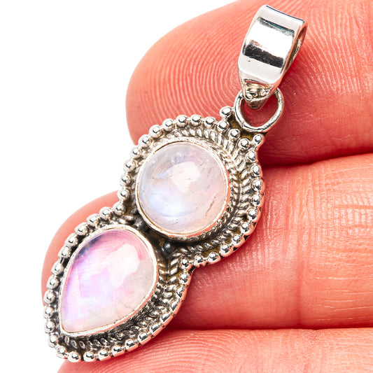 Pink Moonstone Pendant 1 3/8" (.925 Sterling Silver)