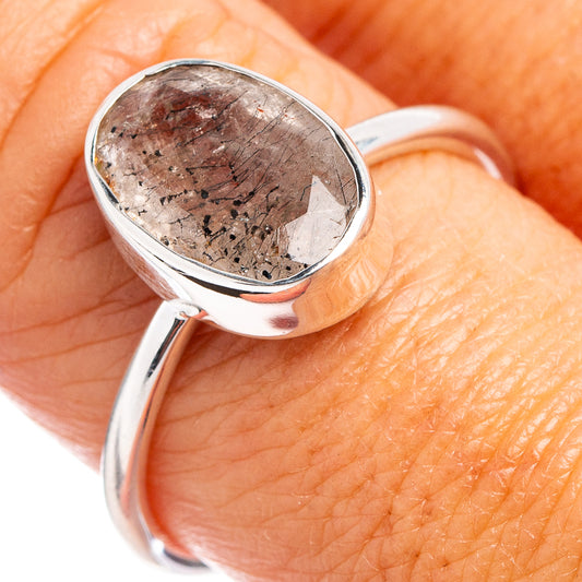 Oval cacoxenite gemstone ring in .925 sterling silver, domed bezel setting