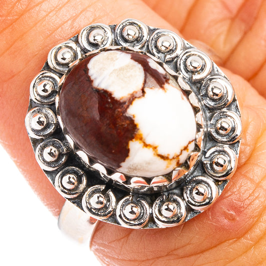 Size 7 Wild Horse Jasper ring in .925 sterling silver, oval cabochon with beaded bezel