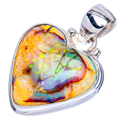 Rare Sterling Opal Heart Pendant 1 1/8" (925 Sterling Silver) P41607