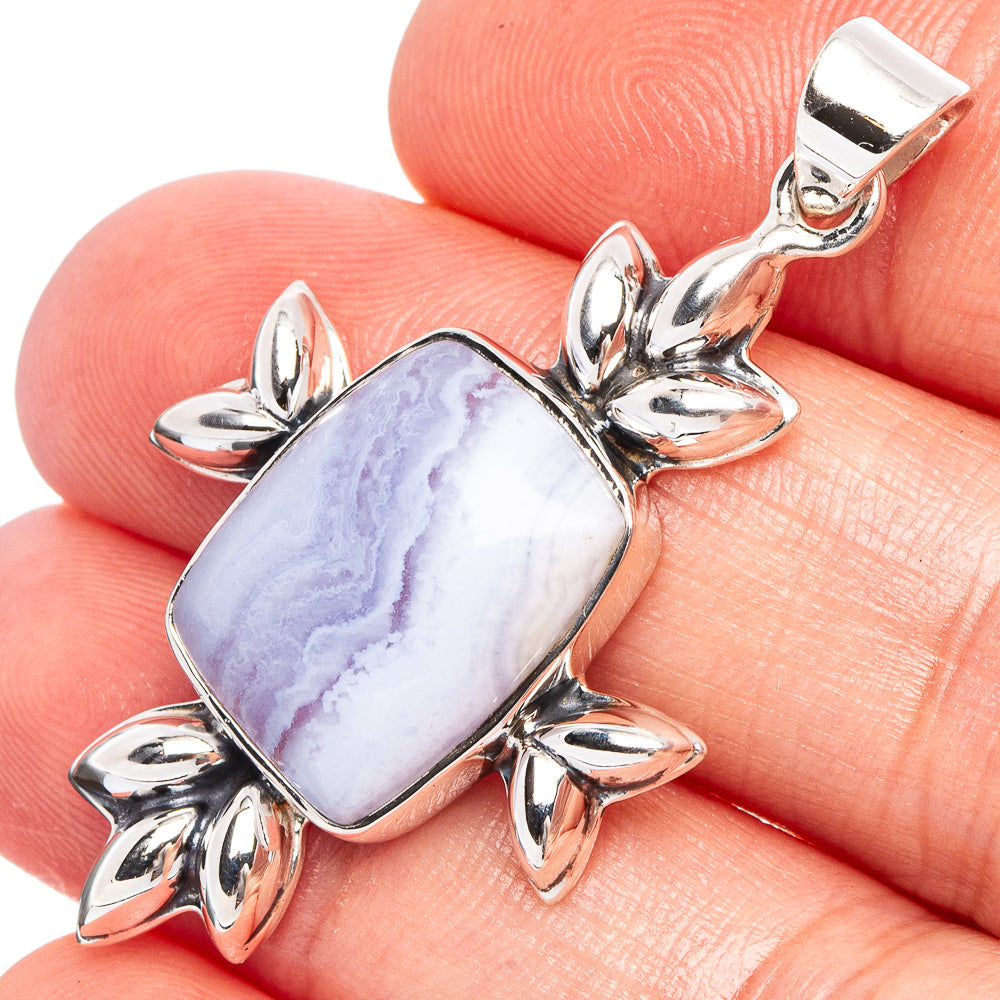 Blue Lace Agate 925 Sterling Silver Premium Pendants 1 3/4" (925 Sterling Silver) P43741