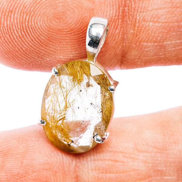 Faceted Rutilated Quartz Pendant 7/8" (.925 Sterling Silver)