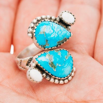 Exclusive Sierra Bella Turquoise, White Buffalo Turquoise Ring Size 8 Adjustable (.925 Sterling Silver)