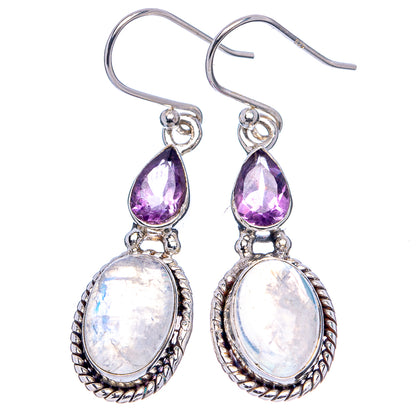 Rainbow Moonstone, Amethyst Earrings 1 5/8" (.925 Sterling Silver)