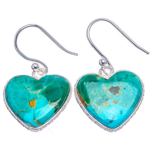 Turquoise heart earrings, .925 sterling silver hooks, bezel-set turquoise stone hearts.