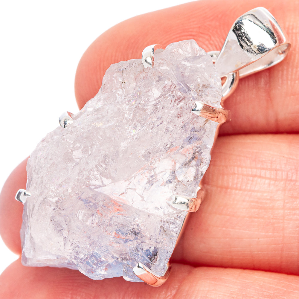 925 sterling silver dumortierite pendant with rectangular raw crystal, prong-set