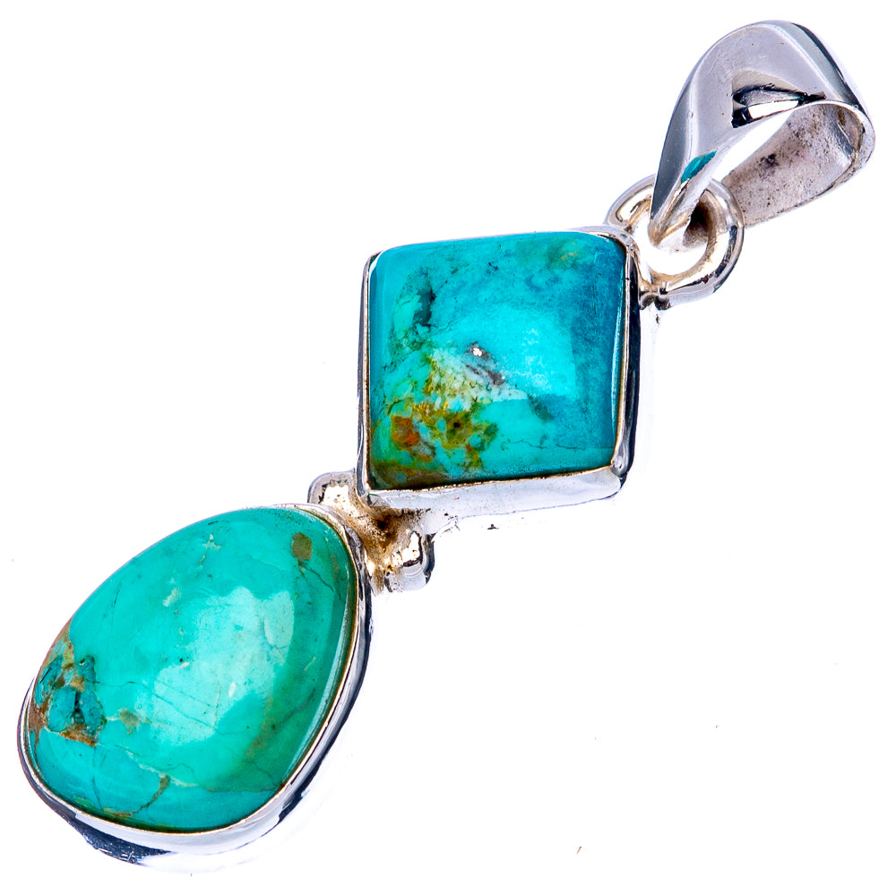 Turquoise pendant with two stacked stones—oval and square—set in 925 sterling silver