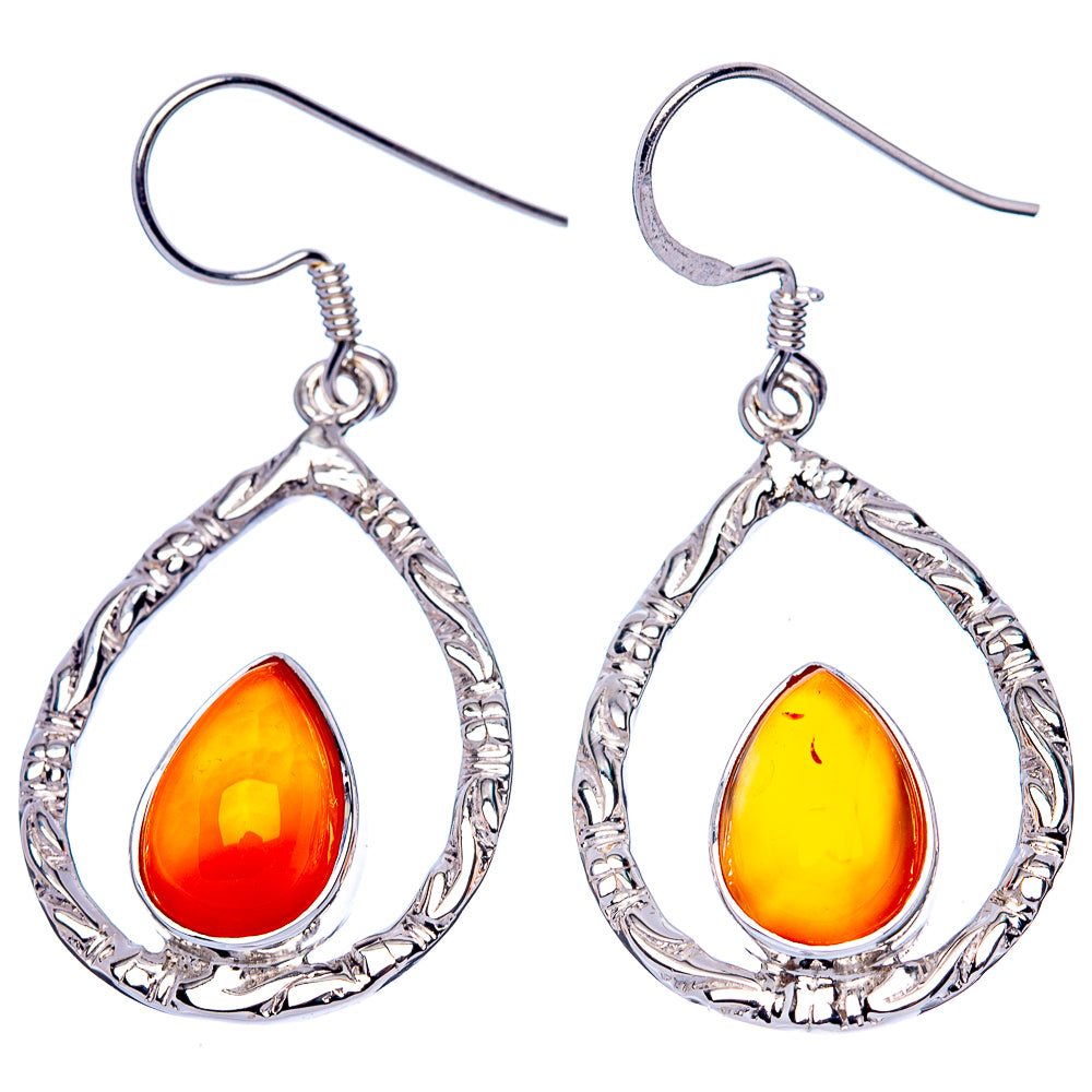 Teardrop carnelian earrings, silver ornate frames with orange and yellow teardrop gemstones