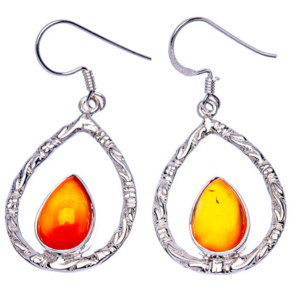 Teardrop carnelian earrings, silver ornate frames with orange and yellow teardrop gemstones