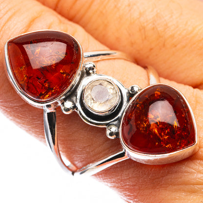 Large Baltic Amber, Rainbow Moonstone Ring Size 10 (925 Sterling Silver) R142747
