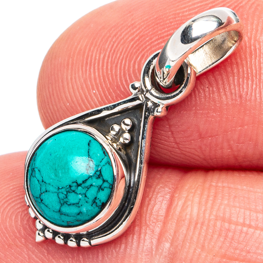 Turquoise howlite pendant in 925 sterling silver, teardrop bezel with turquoise stone