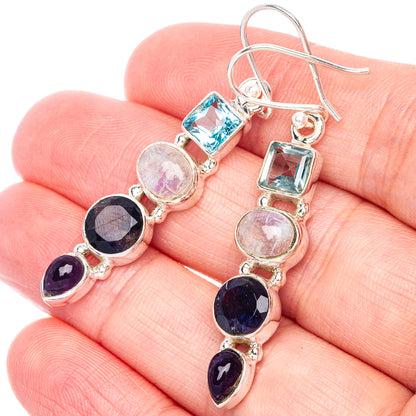 Rainbow Moonstone, Tanzanite, Amethyst, Blue Topaz Earrings 1 7/8" (925 Sterling Silver) E433078