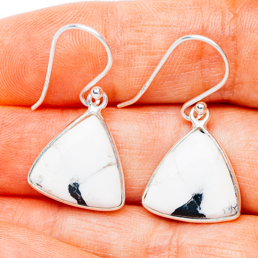 White Buffalo Turquoise Earrings 1 1/4" (.925 Sterling Silver)