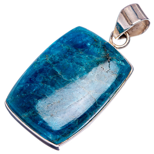 Rectangular apatite pendant with sterling silver bail and blue-green stone.