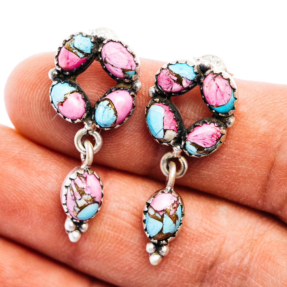 Exclusive Southwestern Style Cotton Candy Turquoise Earring 1 1/8" (.925 Sterling Silver)