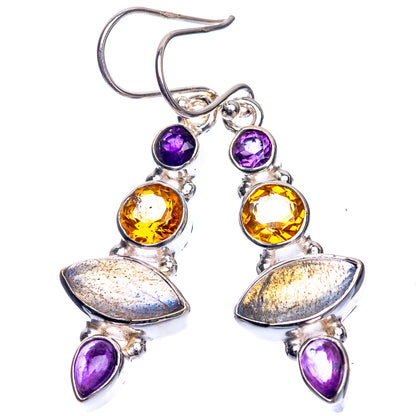 Labradorite, Amethyst, Citrine Earrings 1 3/4" (925 Sterling Silver) E432486