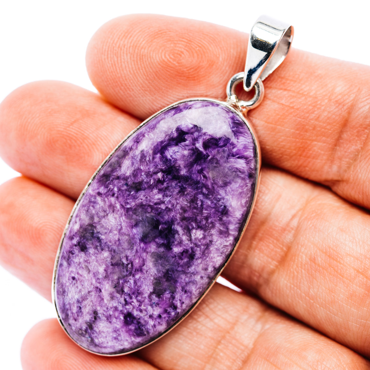 Large Premium Charoite Pendant 2 1/8" (.925 Sterling Silver)