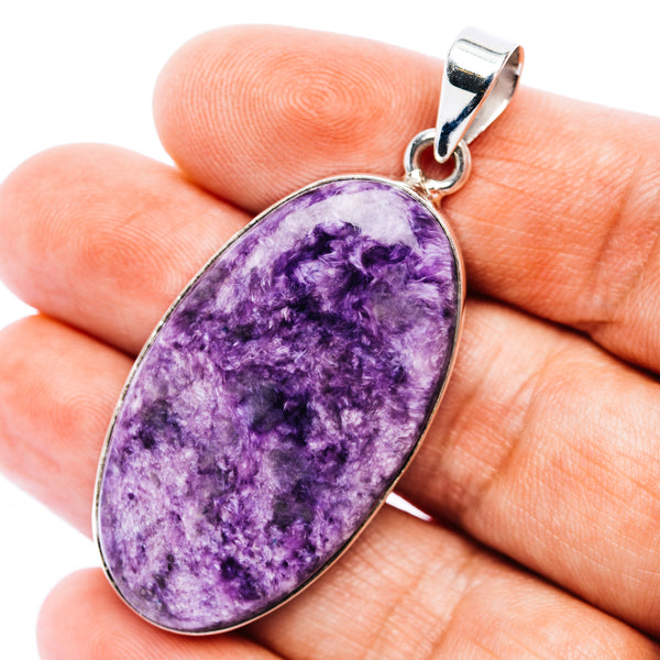 Large Premium Charoite Pendant 2 1/8" (.925 Sterling Silver)