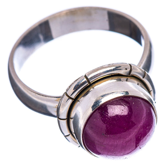 Sterling silver ring with purple ruby cabochon, side profile