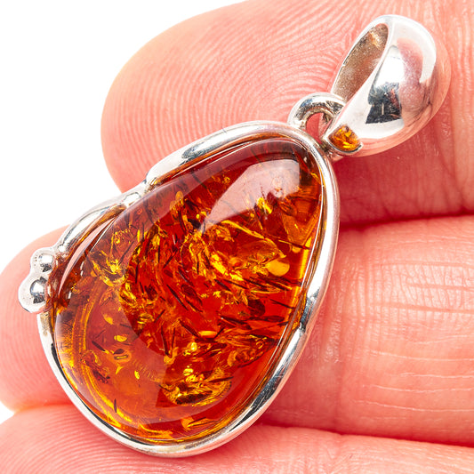 925 sterling silver amber pendant with oval natural Baltic amber cabochon