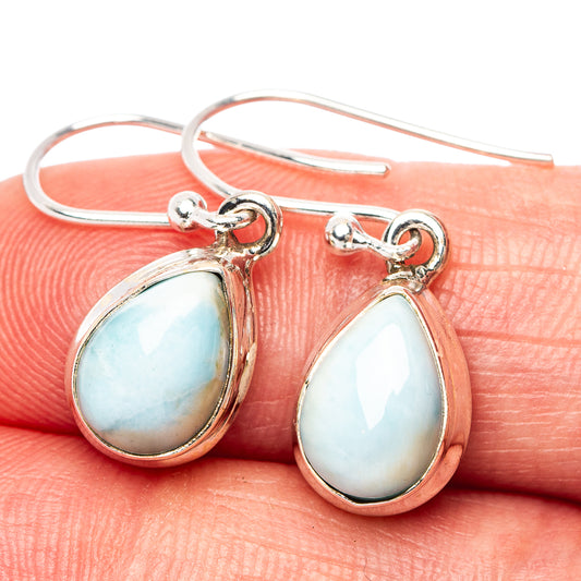 Sterling silver Larimar teardrop earrings with lever-back hooks, oval blue stones